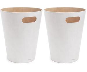 Umbra Woodrow Cesto de basura, con capacidad de 7.5 l, Blanco/Natural (Paquete de 2)