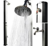 UMBRELLA® Ducha Solar 35 Litros con Lavapiés - Cabezal de Ducha Giratorio Tipo Lluvia - Ducha Solar de Jardín/Exterior/Piscina sin Conexión Eléctrica - Conexión para Manguera, hasta 60°C - Negro/Plata