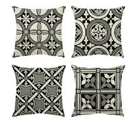 Umfarvt Fundas de Cojín 35x35cm, Juego de 4 Fundas de Cojines Suaves Cojines Decorativas Lino y Transpirables para Sofá, Dormitorio y Sala de Estar, con Cremallera Oculta (Geometría Gris Negra)