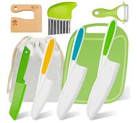 UMILKI Juego de Cuchillos de Cocina para Niños 8 piezas, Cuchillos de Seguridad de Madera Seguros para Niños con Bolsa de Almacenamiento, para Cortar y Cocinar, Tabla de Cortar, Pelador