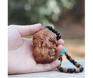 Un lectura entre Buda y magia, tallado en madera maciza natural para hombres, juego de disco portátil, pieza de mano, colgante de coche, figuritas A