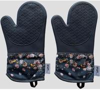 Un par de guantes para horno y parrilla Unyqoos®, de silicona con forro de algodón, resistentes al calor hasta 240°C, antideslizantes, lavables, con estampado floral