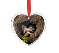 Un pequeño Yorkshire Terrier enclavado en un agujero de árbol, colgante de corazón de cristal transparente, colgante romántico de cristal, decoración colgante para bricolaje, manualidades, regalo para
