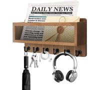 Un tablero de llaves de madera Unyqoos® con estante y buzón para correo, 6 ganchos de pared resistentes – organizador de llaves para pared y perchero para la entrada, pasillo, oficina, color marrón re