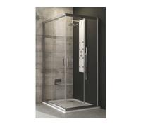 Una puerta de ducha RAVAK Blix BLRV2K-90, color aluminio brillante con panel transparente, modelo 1XV70C00Z1