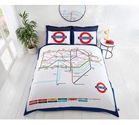 Underground Homespace Direct de Londres Metro Tubo Funda de edredón y Fundas de Almohada Juego de Cama - Doble, Color Blanco