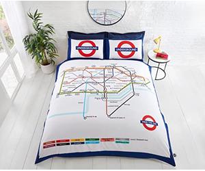 Underground Homespace Direct de Londres Metro Tubo Funda de edredón y Fundas de Almohada Juego de Cama - Doble, Color Blanco
