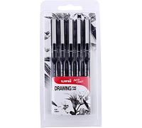 uni 153486623 Bolígrafo de dibujo PIN 5 unidades. Bolígrafo negro en paquete de 5 unidades con punta de distintos tamaños
