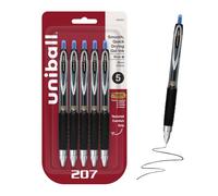 uni-ball 207 bolígrafos retráctiles de gel, micro punta (0,5 mm), azul, 5 unidades