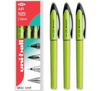 uni-ball Air Micro - Bolígrafo de punta fina de 0,5 mm, tinta azul, barril verde, paquete de 3, en caja de regalo