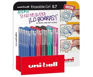 UNI-BALL Bolígrafo Roller UF-222 Tinta Gel Borrable Colores Surtidos Expositor de 36
