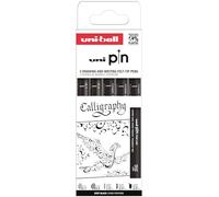 Uni-ball Estuche PIN de 5 piezas de marcadores calibrados 0,1 a 0,5 mm color negro y gris SET CALIGRAPHY