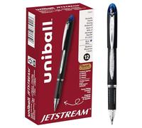 uni-ball Jetstream - Bolígrafo de punta redonda, 1 mm, tinta azul, barril negro, 1 docena
