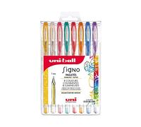 Uni-ball Mitsubishi Pencil - 8 bolígrafos de tinta de gel Signo - Colores con purpurina - Punta de 1 mm - Escritura grande - Patines creativos para cartería y ocio creativo