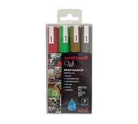 uni-ball PWE-5M - Rotuladores de tiza líquida multiusos lavables para pizarras, pizarras, pizarras blancas, vidrio, espejos, plástico, ventanas, metal, tonos navideños, punta redonda, 5 mm, paquete de