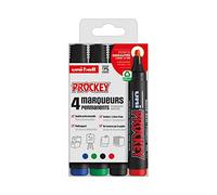 uni-ball Uni Prockey Uni Mitsubishi Pencil - Rotulador permanente inodoro PM126 - Multisoporte, base de agua, sin olor, punta biselada ancha de 5,7 mm - Paquete de 4 colores