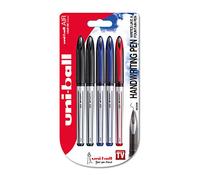 Uni-Ball UBA-188-L Air - Pack de 5 bolígrafos, punta estilográfica, color negro, rojo y azul