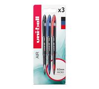 uni-ball UBA-188-M Air Micro - Blister de 3 piezas, color negro, azul y rojo