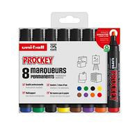 uni-ball Uni Prockey Uni Mitsubishi Pencil - Marcador permanente inodoro PM126 - Multisoporte, base de agua, sin olor, punta biselada ancha 5,7 mm - Paquete de 8 colores