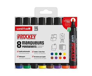 uni-ball Uni Prockey Uni Mitsubishi Pencil - Rotulador permanente inodoro PM122 - Multisoporte, base de agua, sin olor, punta cónica media 1,2 - 1,8 mm - Paquete de 8 colores