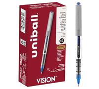 Uni-ball® Vision™ - Bolígrafos de punta fina, 0,7 mm, barril gris, tinta azul, paquete de 12