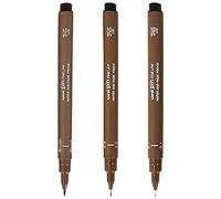 Uni Pin Fineliner - Bolígrafo de dibujo (0,1 mm, 0,5 mm, puntas de pincel, tinta sepia, paquete de 3 unidades)