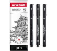 Uni Pin Fineliner - Bolígrafo de dibujo (tinta negra, en caja de regalo, 3 unidades, 1,2 mm)