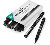 Uni Pin Fineliner - Bolígrafo de punta fina (12 unidades, tinta negra, punta de 1,2 mm)
