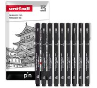 Uni Pin Fineliner Plumilla - Completo Set Of 9 Niveles - Tinta Negra