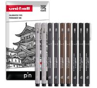 Uni Pin Fineliner Rotulador de Dibujo - Set de Dibujo - Negro, Gris Oscuro, Gris Claro, Sepia - 0.1/0.5mm - Set Of 9