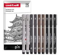 Uni Pin Fineliner Rotulador de Dibujo - Set de Dibujo - Negro, Gris Oscuro, Gris Claro, Sepia - 0.1/0.5mm - Set Of 9