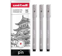 Uni Pin Fineliner - Rotulador de dibujo, tinta gris claro, punta de 0,1 mm, paquete de 3, en caja de regalo