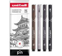 Uni Pin Fineliner - Rotulador de punta de pincel, gris oscuro, gris claro, sepia y negro