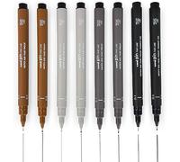 Uni Pin Fineliner Set de 8 bolígrafos de dibujo - 0,1 mm/0,5 mm - Negro, gris oscuro, gris claro y sepia