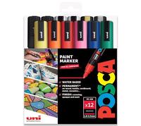 Uni Posca PC-5 M, pluma de pintura Art Marker Pen - Juego profesional de 12 - extra negro + blanco