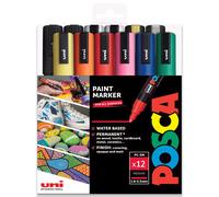 Uni Posca PC-5 M, pluma de pintura Art Marker Pen - Juego profesional de 12 - extra negro + blanco
