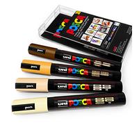 Uni POSCA PC-5M - Juego de 4 marcadores de pintura artística, en estuche de plástico, tonos neutros cálidos