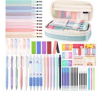 UNIANE 62 accesorios escolares con estuche, 12 subrayadores, 5 bolígrafos de gel, 6 portaminas, 4 lápices borrables, Aesthetic Stuff Clean Girl, Back to School