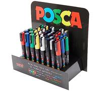 Uniball 182634578 Posca PC-3M/3D Marcador Visualización, Blanco/Rojo/Verde/Plata/Negro/Azul/Amarillo, Caja de 36