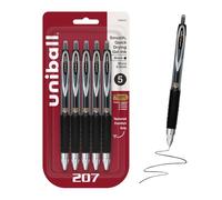 Uniball™ 207 - Bolígrafos de gel, tinta negra, punta micro de 0.5 mm, retráctil, 5 unidades