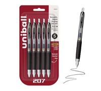Uniball 207 - Bolígrafos de gel retráctiles, punta ultra micro (0.38 mm), negro, paquete de 5