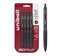 Uniball 207+ - Bolígrafos de gel retráctiles negros, paquete de 4 con micropuntas de 0.5 mm, los bolígrafos Uni-Ball Click son a prueba de fraudes y los mejores bolígrafos de oficina, bolígrafos de
