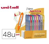 Uniball Bolígrafo UM-120 Signo con Tinta Gel y Purpurina, Expositor de 48 Colores
