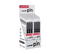 Uniball PIN Rotuladores de punta fina Negro Expositor de 12 Blísteres