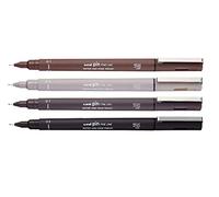UniBall - Uni Pin Fineliner Mix 4 Unidades - 0.1 mm - Sepia, Gris Claro, Gris Oscuro, Negro