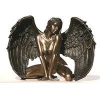 Unicornio Dardos Aladas Rodillado Mujer Desnuda Estatua Bronzado Acabado