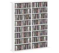 Unidad de Almacenamiento de CD y DVD HOMCOM, Unidad de Almacenamiento Multimedia con 16 Compartimentos y 12 estantes Ajustables, Capacidad máx. 720 CD/396 DVD y BLU-Ray, 106,5 x 24 x 123,7 cm, Blanco