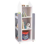 Unidad ROCKET giratoria de 360 grados con 4 estantes, fabricada en madera, para guardar libros y juguetes, color blanco/gris