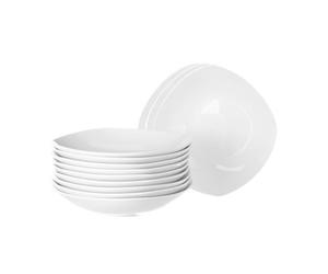 UNIMASA - Juego de 12 platos hondos cuadrados blancos de porcelana de 21,5 cm. Configura tu vajilla completa moderna para 12 personas a tu gusto