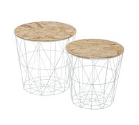 Unimasa MIRAMAX-SET 2 Mesitas Auxiliares Industriales Blancas de Metal y Tapa de Madera